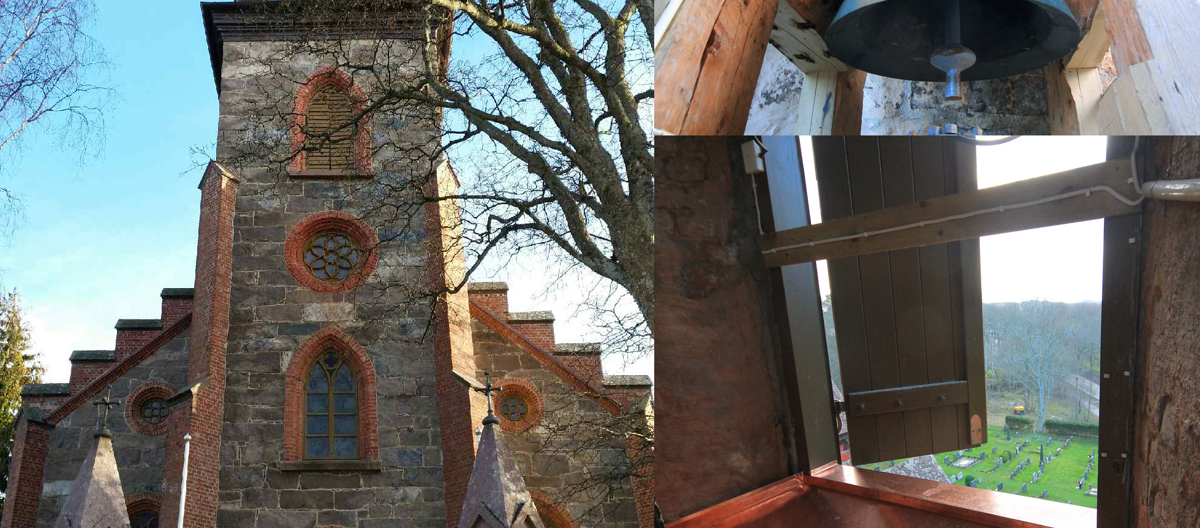 Tjøme kirke, oppført i 1866 i nygotikk. Kirken er bygget i den lokale bergarten larvikitt med detaljer i teglstein. Foto: Frank Berg
