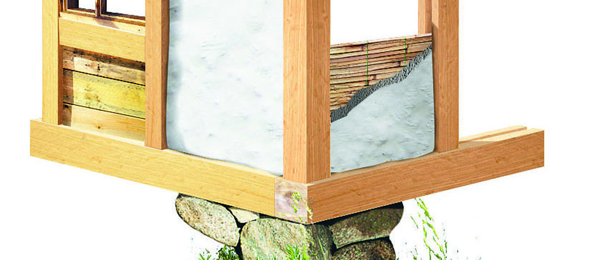 Her er hulerommene i bindingsverket murt opp. Ill: Lars Hammarlin, Svensk Byggnadsvård