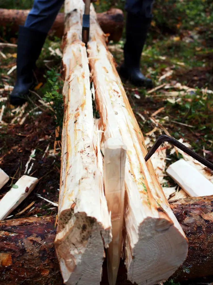 Kilene slås i og stokken begynner å sprekke. Foto: Åge Emil Bergquist