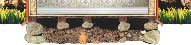 Etasjeskillet hvor gulvbordene er festet til bjelker som igjen hviler på stein. Illustrasjon: Lars Hammarlin/ Svenska Bygnadsvårdföreningen